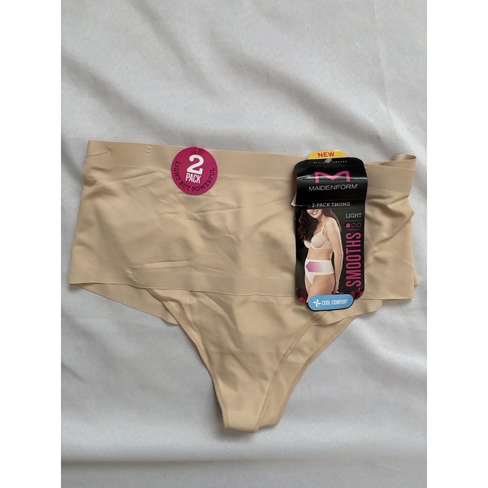 NEW Maidenform Smooths Cool Comfort Thong Light Control Women's Xlarge 2 Pack